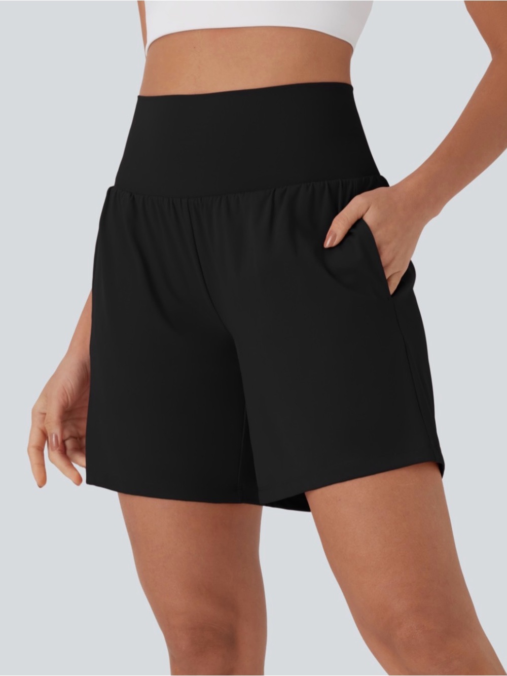 HALARA Black High-Waist Athletic Shorts with Pockets